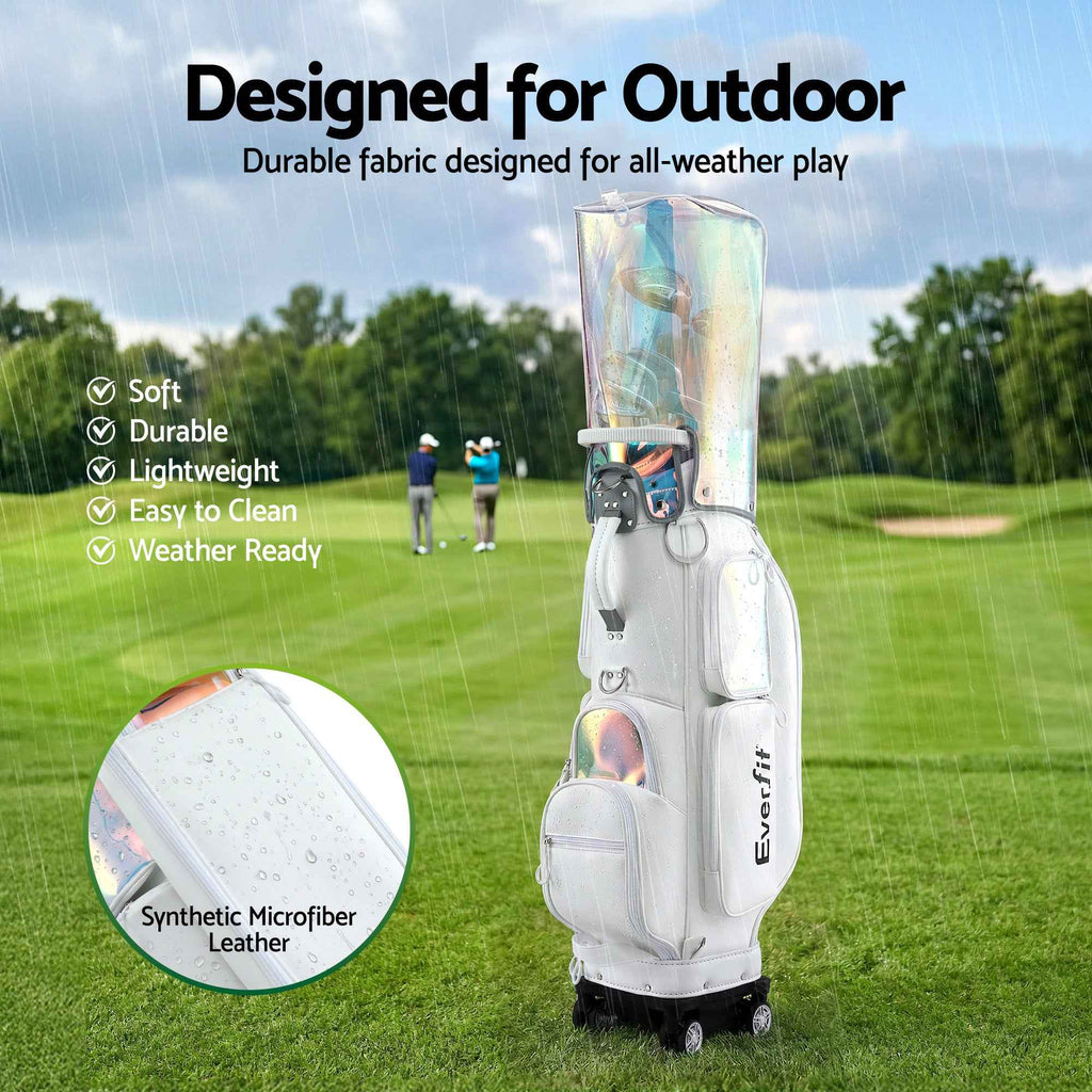 Everfit Golf Cart Bag Rolling Buggy Club Organiser Synthetic Leather White