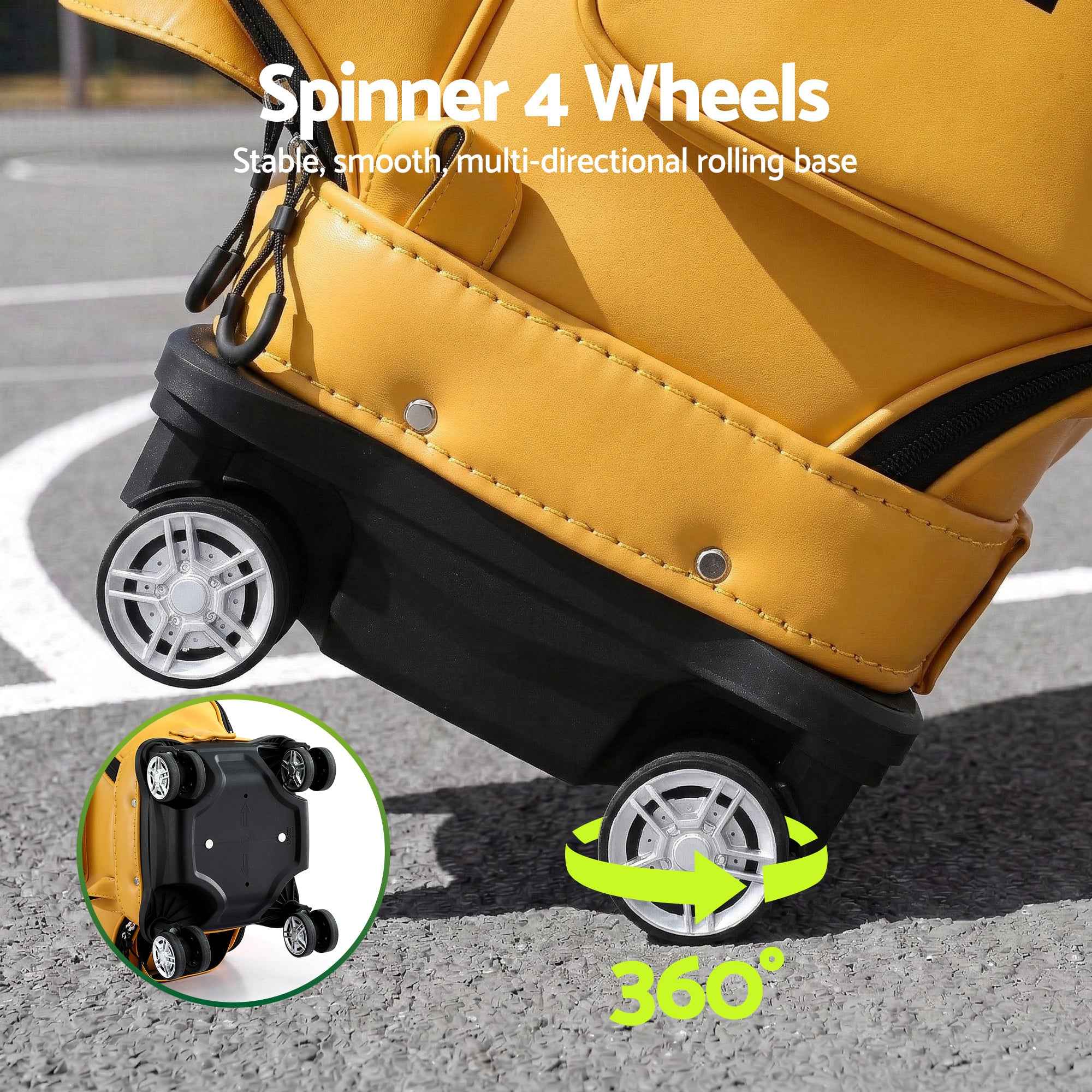 Everfit Golf Cart Bag Rolling Buggy Club Organiser Synthetic Leather Yellow