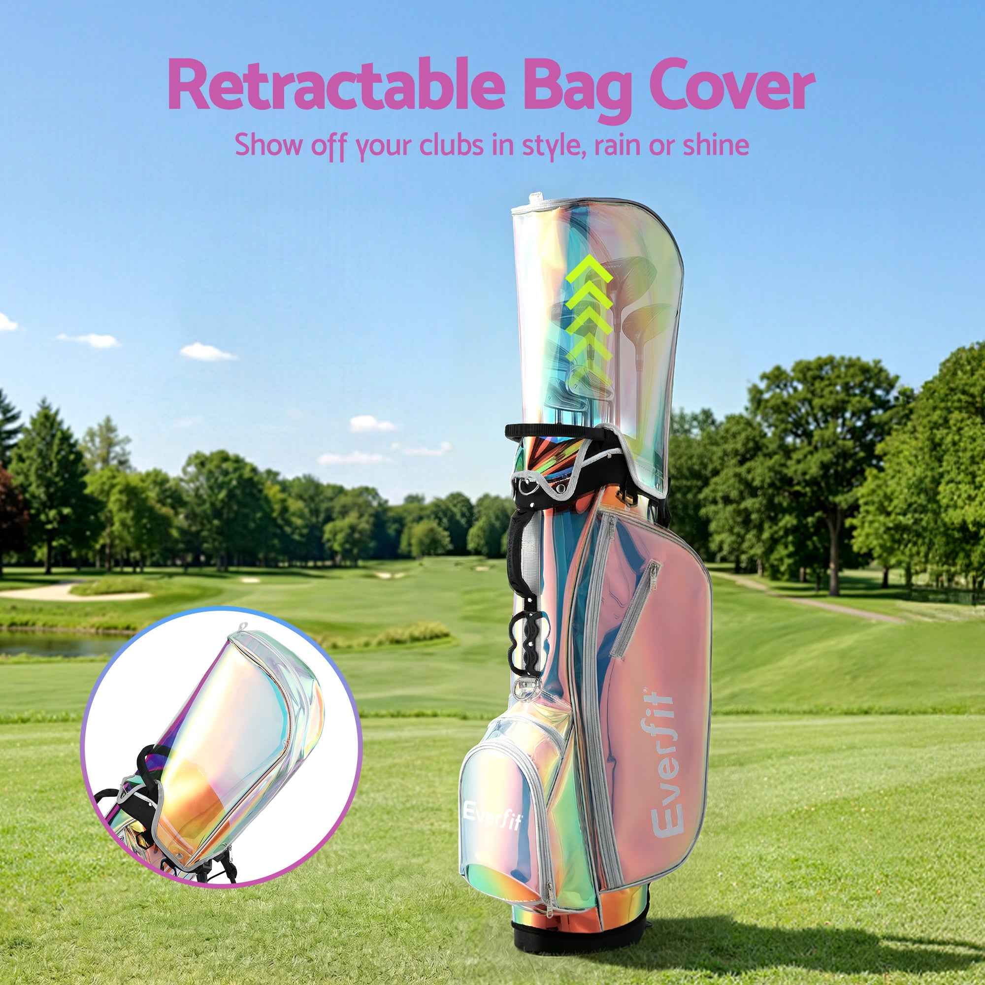 Everfit Golf Stand Bag Lightweight Carry Bag Dual Strap Club Divider Holographic