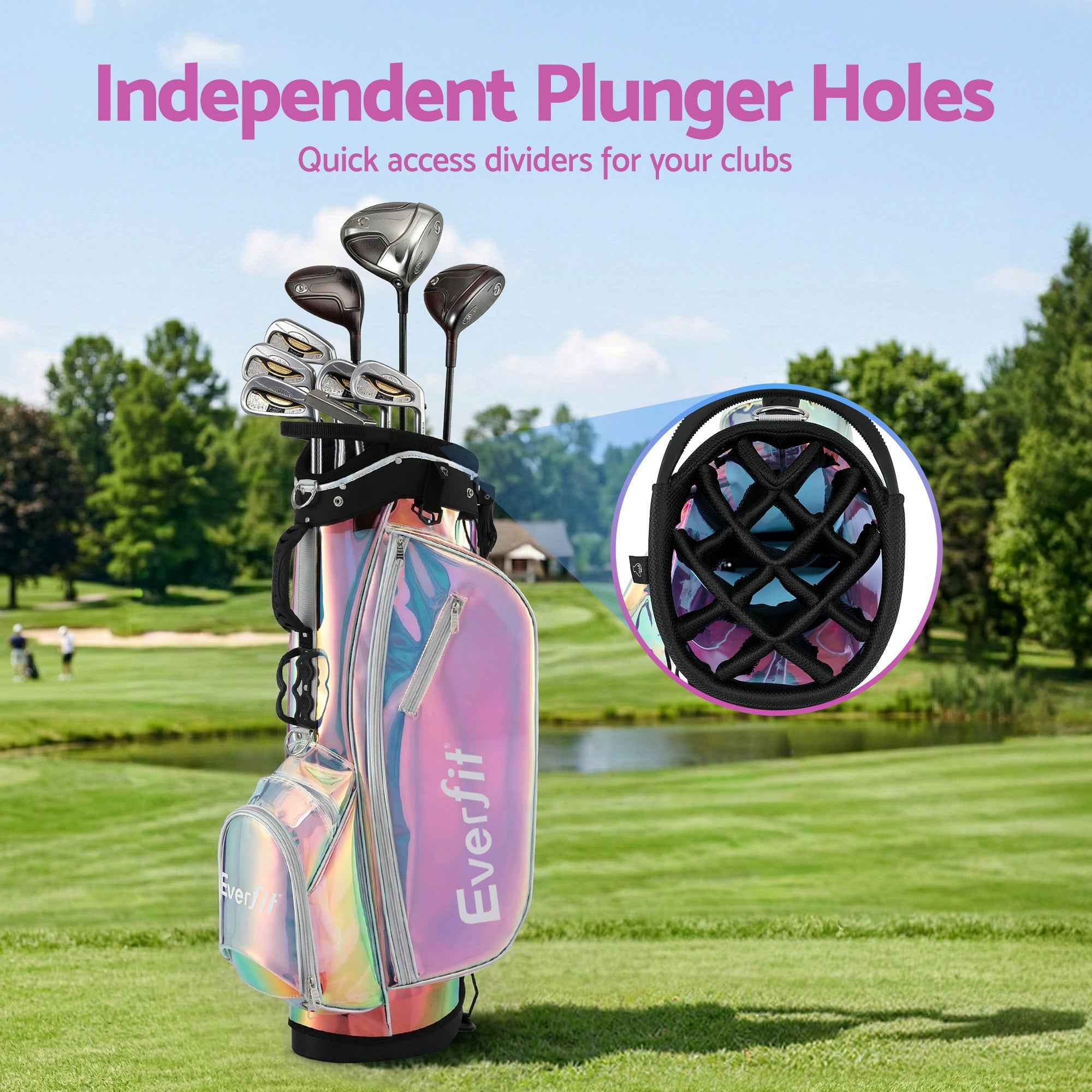 Everfit Golf Stand Bag Lightweight Carry Bag Dual Strap Club Divider Holographic