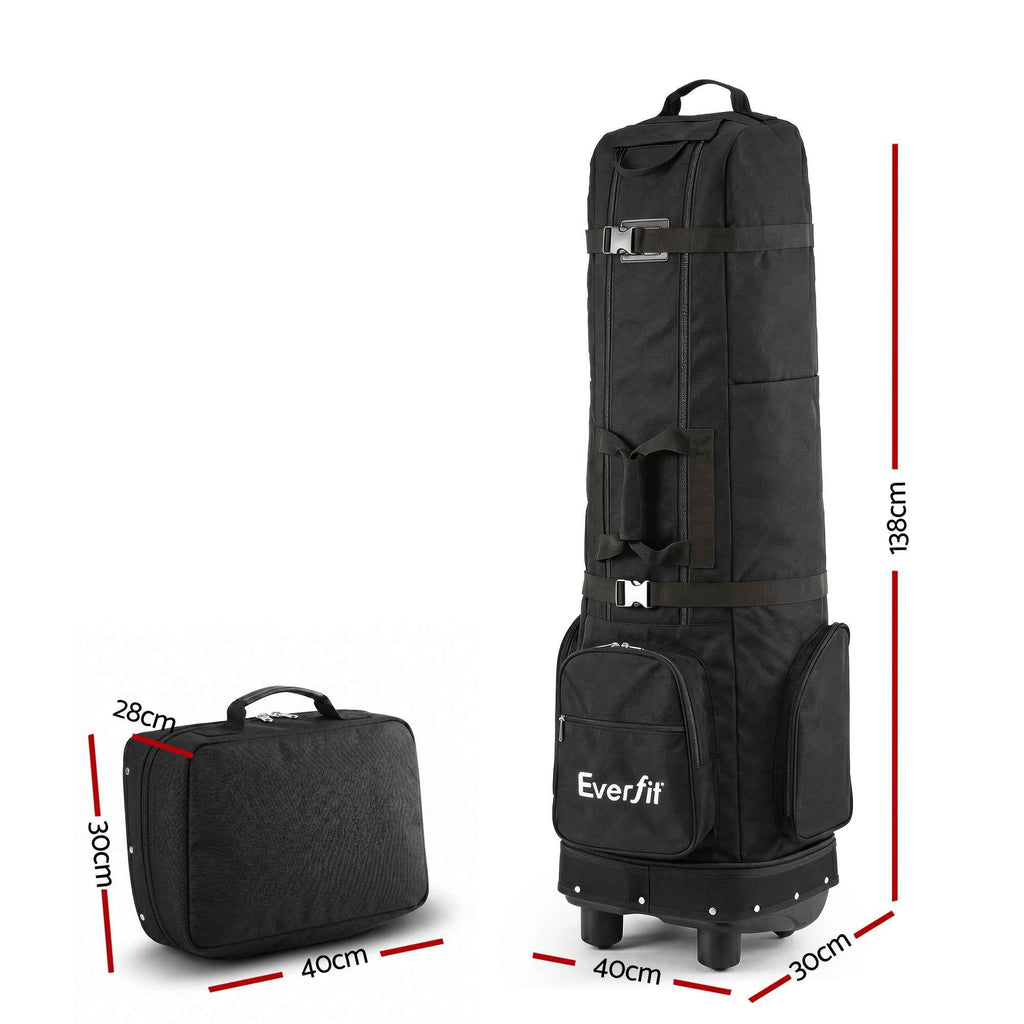 Everfit Golf Travel Bag Flight Cover Foldable Soft Case Wheels Black