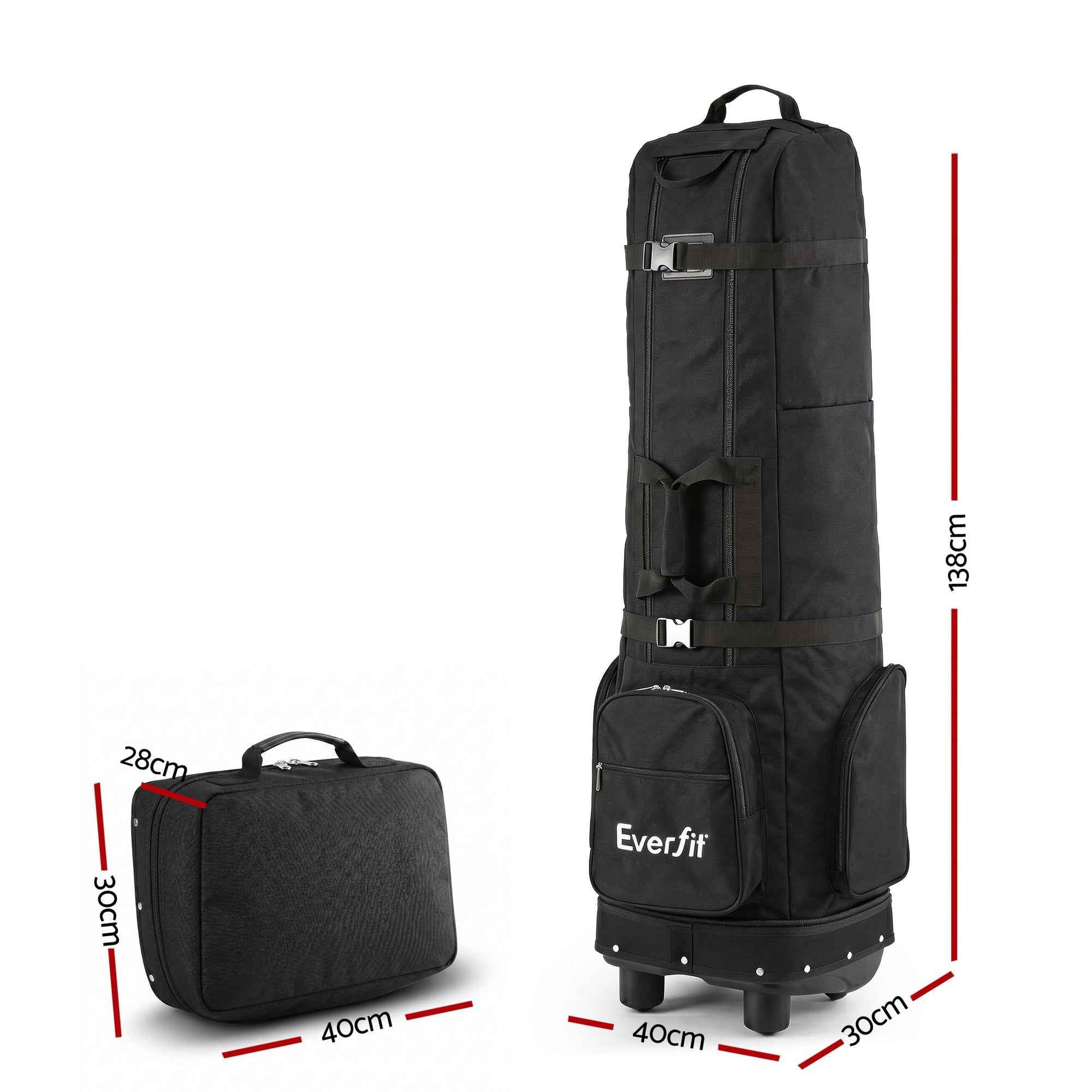 Everfit Golf Travel Bag Flight Cover Foldable Soft Case Wheels Black