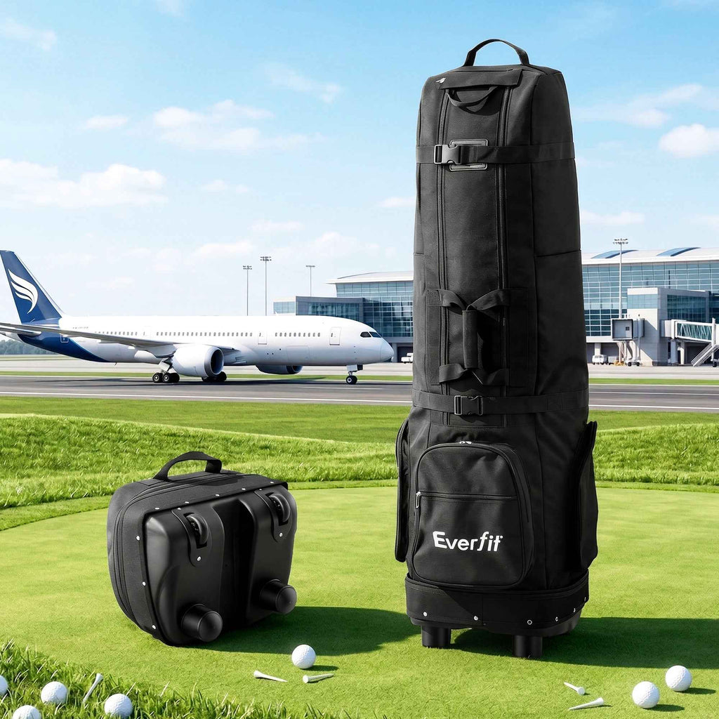 Everfit Golf Travel Bag Flight Cover Foldable Soft Case Wheels Black