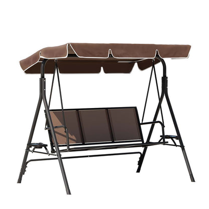 Gardeon Outdoor Swing Chair Garden Chair Canopy Cup Holder 3 Seater Brown