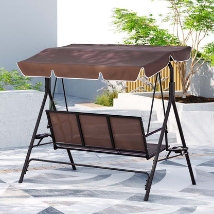 Gardeon Outdoor Swing Chair Garden Chair Canopy Cup Holder 3 Seater Brown