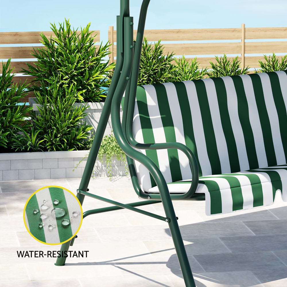 Gardeon Outdoor Swing Chair Garden Bench Furniture Canopy 3 Seater White Green