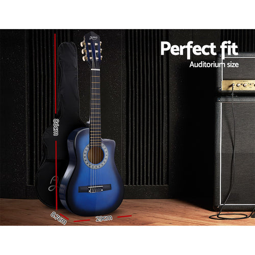 Alpha 34 Inch Classical Guitar Wooden Body Nylon String w/ Stand Beignner Blue