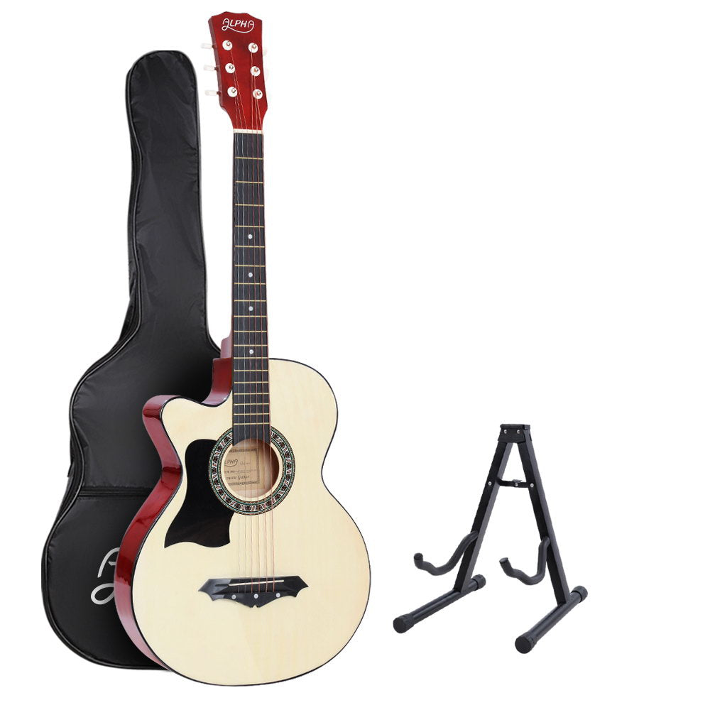 Alpha 38 Inch Acoustic Guitar Wooden Body Steel String w/ Stand Left Handed - YDS.com.au