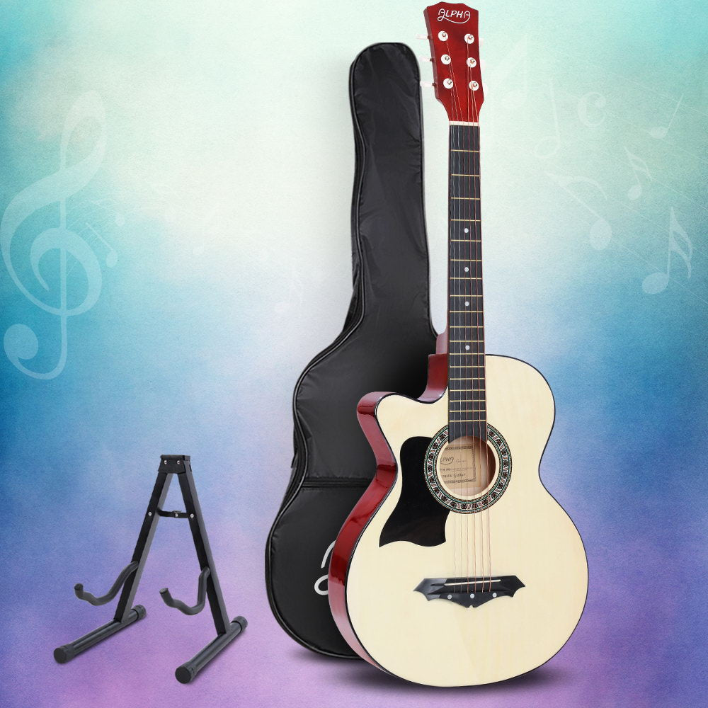 Alpha 38 Inch Acoustic Guitar Wooden Body Steel String w/ Stand Left Handed - YDS.com.au