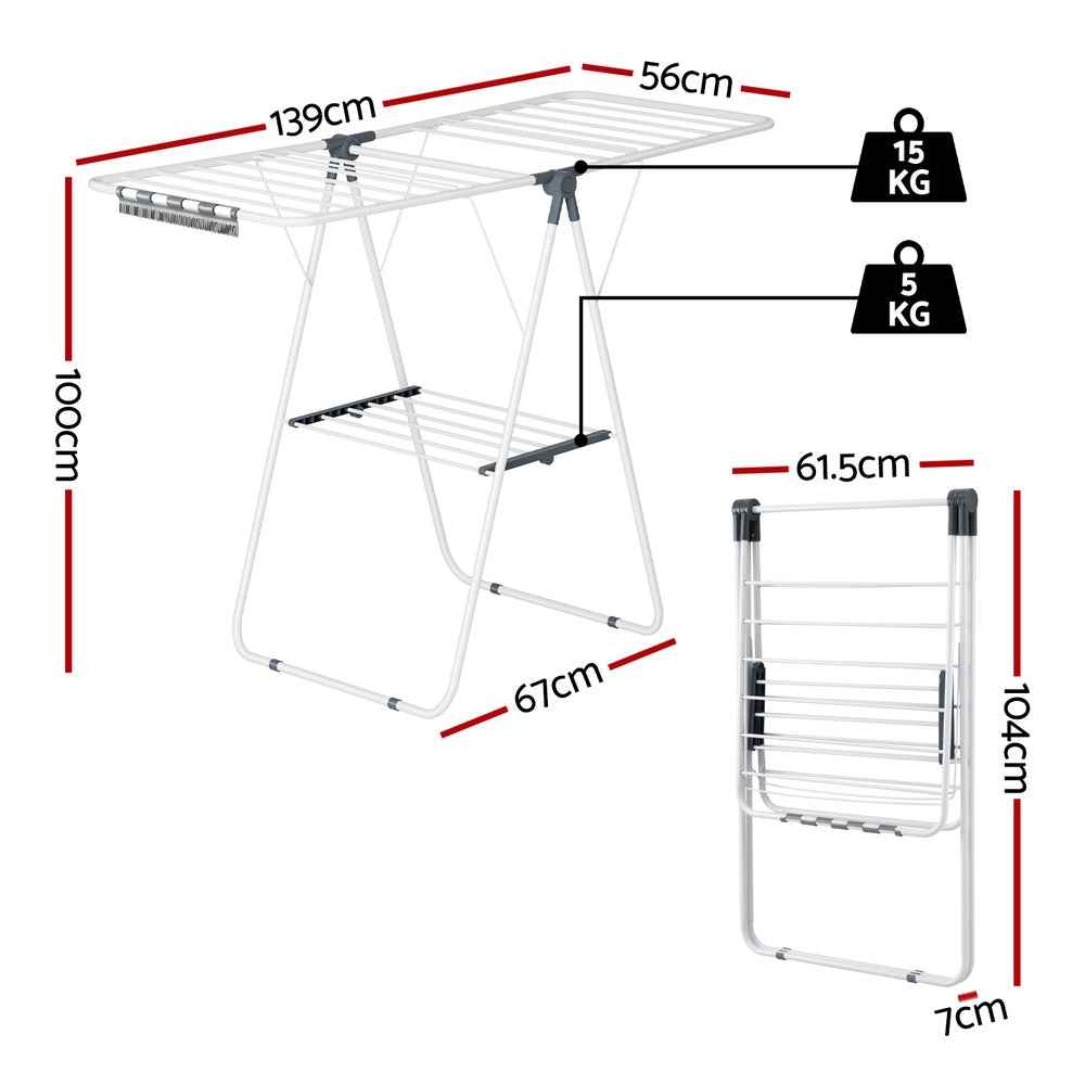 Artiss 2 Tier Clothes Rack Airer Foldable 139CM White