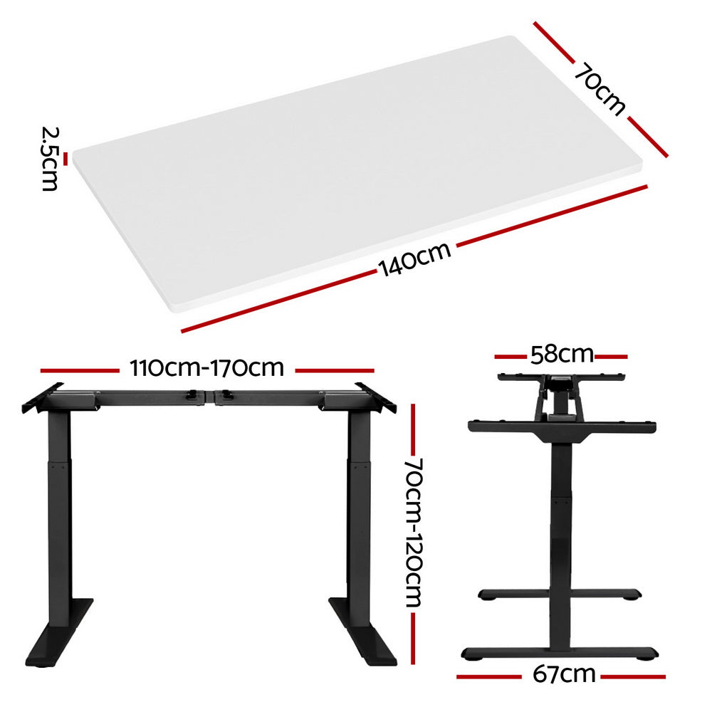 Escritorio de pie Artiss con motor dual, blanco, 140 cm