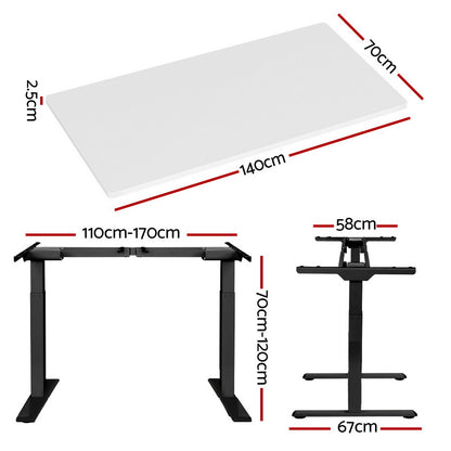 Escritorio de pie Artiss con motor dual, blanco, 140 cm