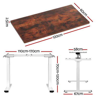 Escritorio de pie Artiss con motor dual, 120 cm, marrón rústico