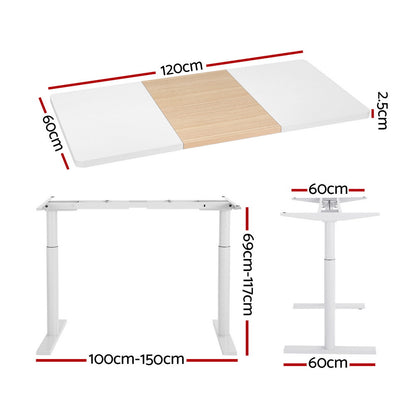 Artiss Standing Desk Motorised Electric Dual Motor Splice White Pine 120CM