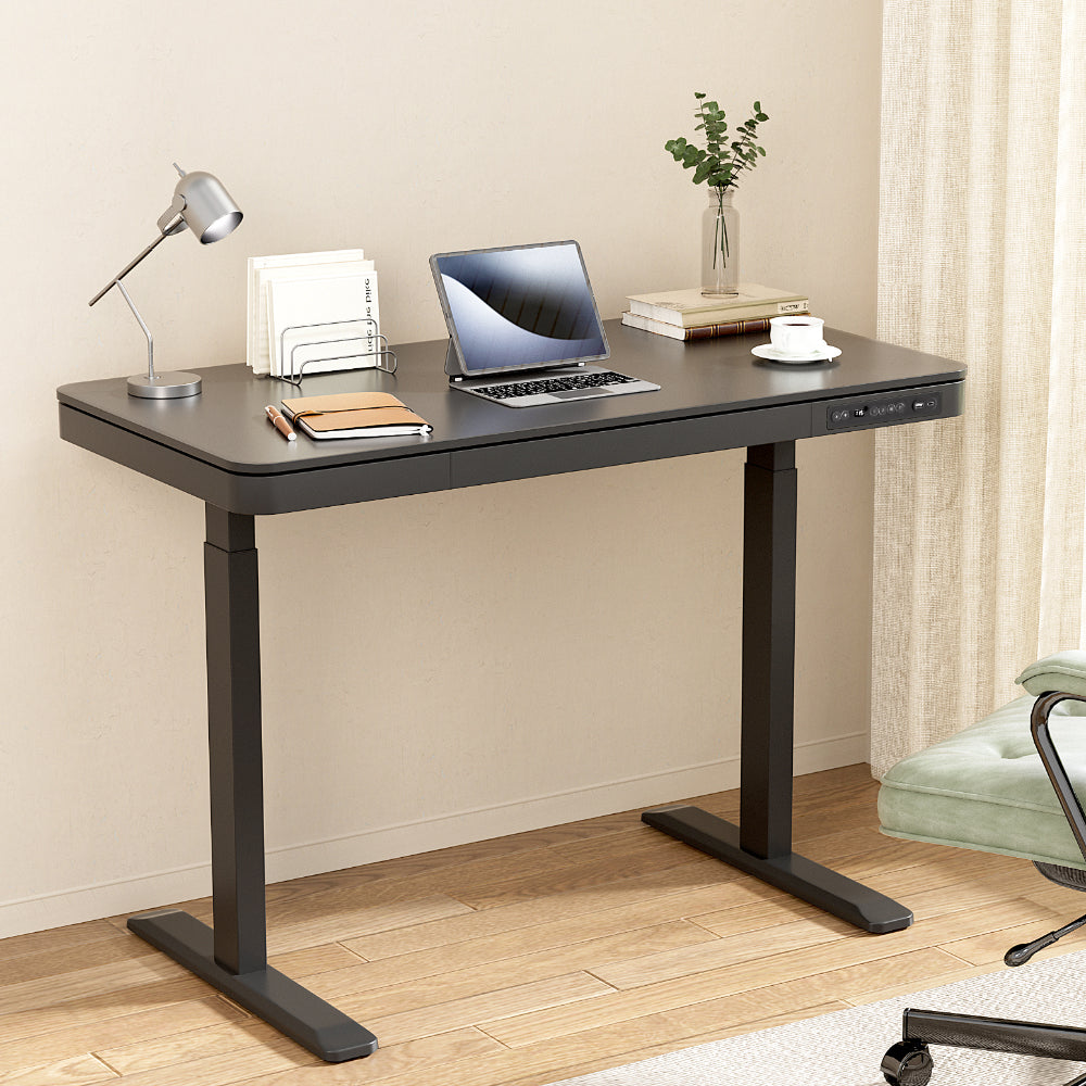 Artiss Standing Desk Motorised Electric Motor Drawer 120CM Black - YDS.com.au