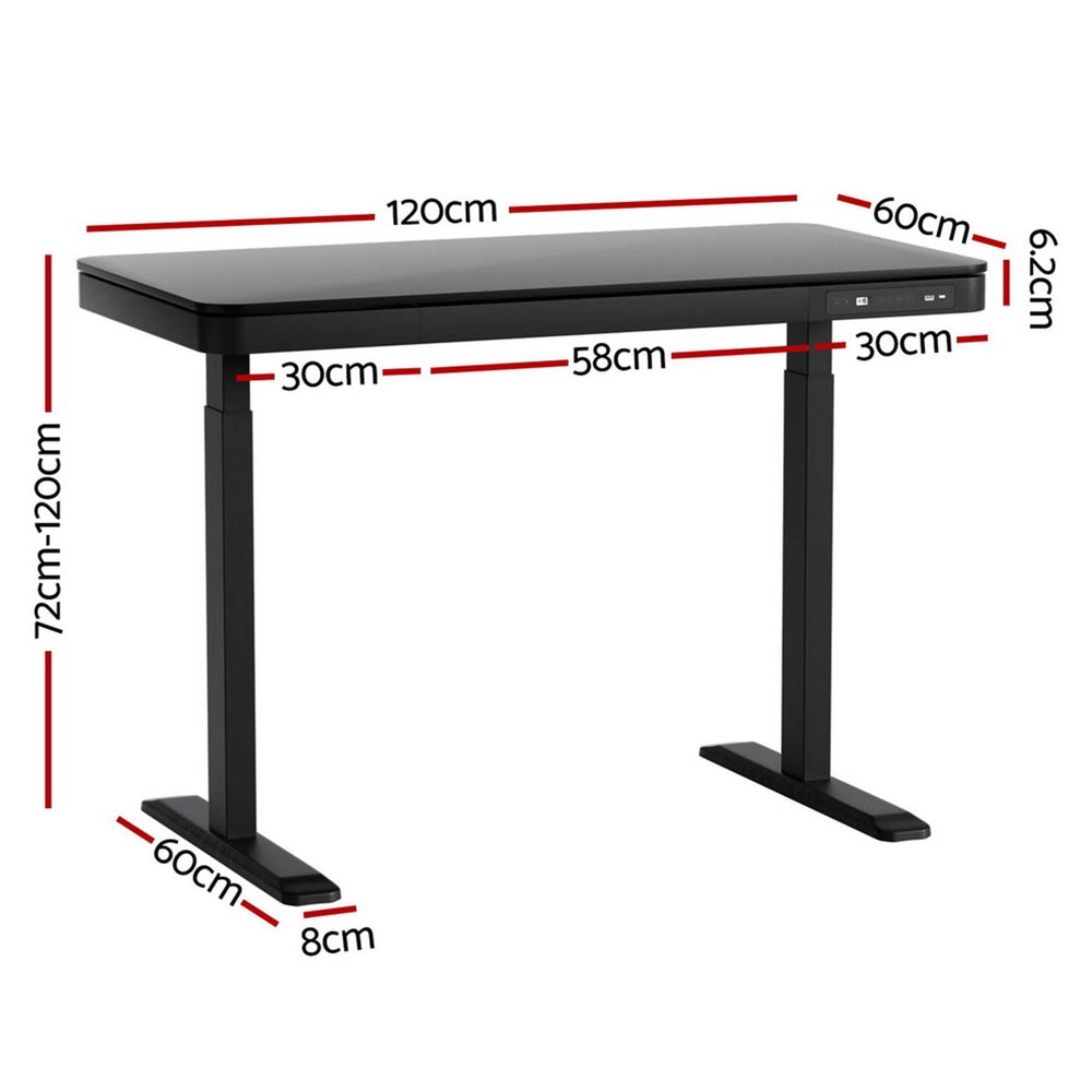 Artiss Standing Desk Motorised Electric Motor Drawer 120CM Black - YDS.com.au