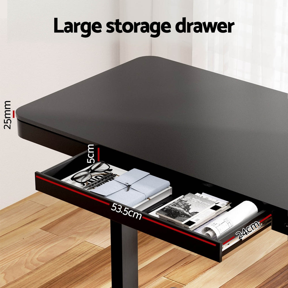 Artiss Standing Desk Motorised Electric Motor Drawer 120CM Black - YDS.com.au