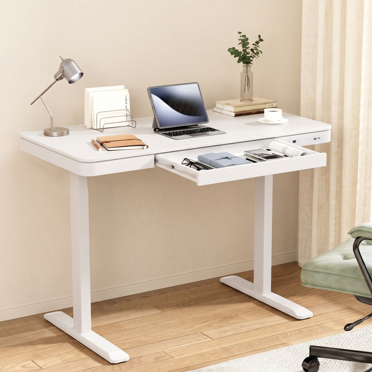 Artiss Standing Desk Motorised Electric Desks Drawer 120CM White