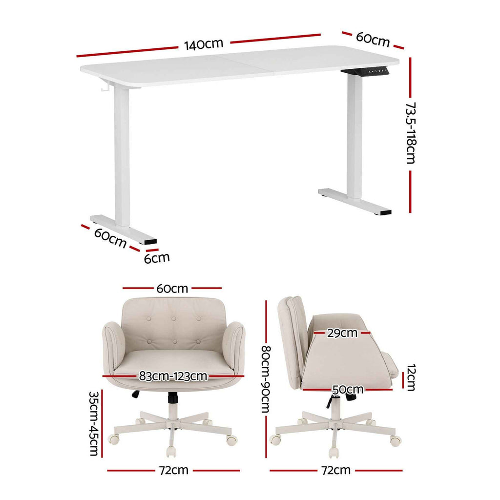 Artiss Criss Cross Chair with Wheels & Adjustable Armrests and Electric Standing Desk 140cm with Memory Presets, Ergonomic Cross Legged Chair and Office Desk Set