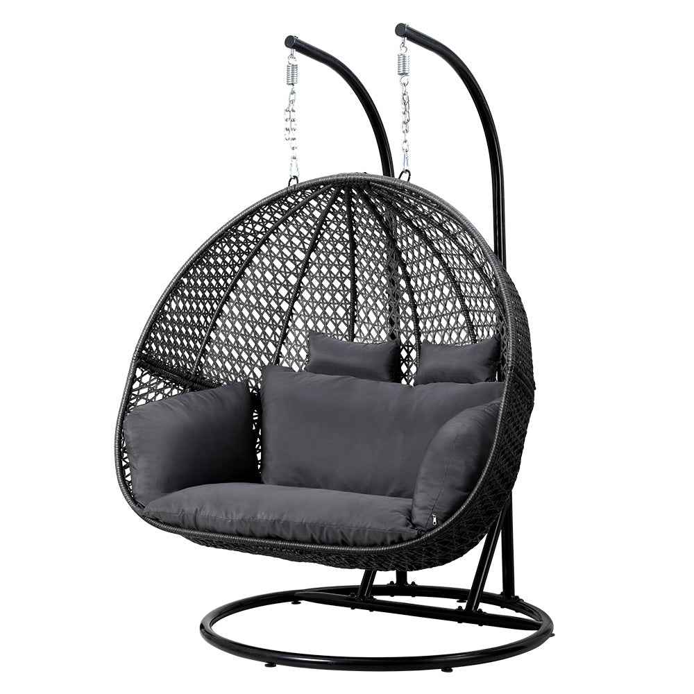 Gardeon Outdoor Swing Chair Hanging Rattan Patio Furniture Pod Stand Cushion 2 Seater