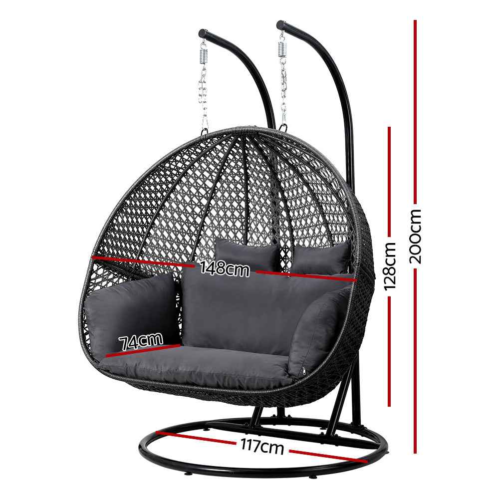 Gardeon Outdoor Swing Chair Hanging Rattan Patio Furniture Pod Stand Cushion 2 Seater
