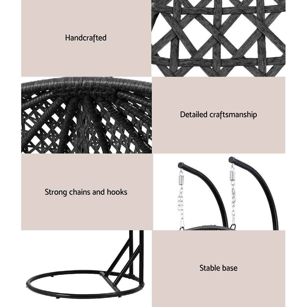 Gardeon Outdoor Swing Chair Hanging Rattan Patio Furniture Pod Stand Cushion 2 Seater