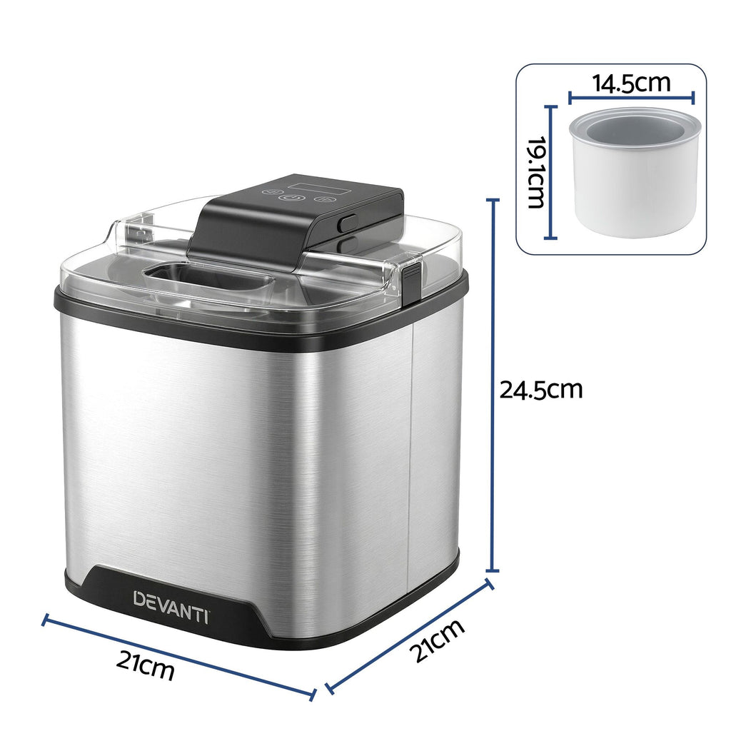 Devanti Ice Cream Maker Slushie Machine 2L Homemade Gelato Sorbet Sliver