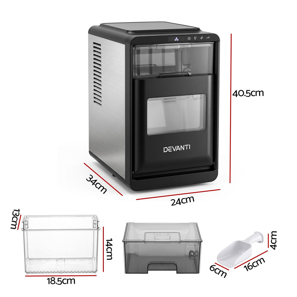 Devanti Ice Maker Crescent Ice 16pcs Countertop Machine 12KG/24H for Home