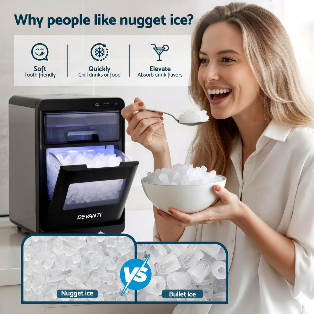 Devanti Ice Maker Machine 20kg Chewable Nugget Ice Countertop w/Self Cleaning