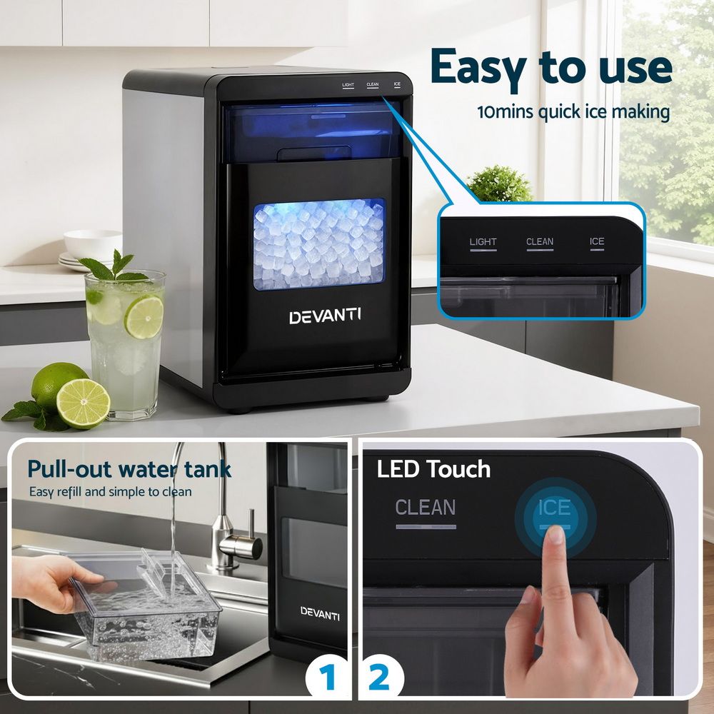 Devanti Ice Maker Machine 20kg Chewable Nugget Ice Countertop w/Self Cleaning