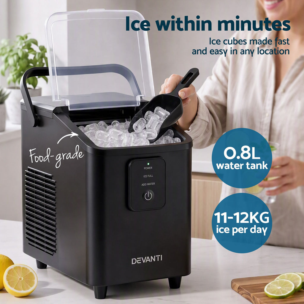 Devanti Ice Maker 11-12kg Portable Bullet Cube Machine Black
