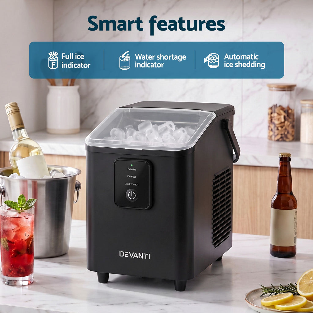 Devanti Ice Maker 11-12kg Portable Bullet Cube Machine Black