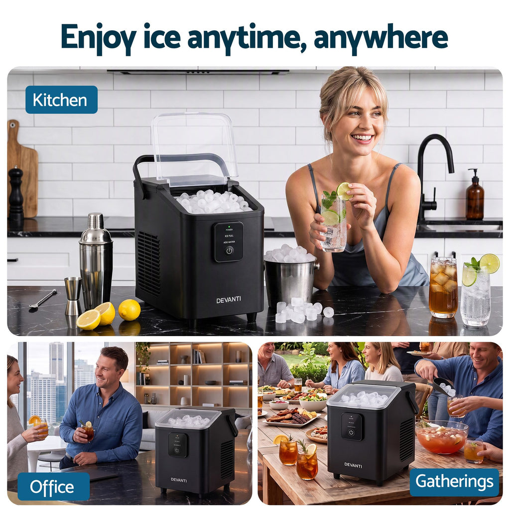 Devanti Ice Maker 11-12kg Portable Bullet Cube Machine Black