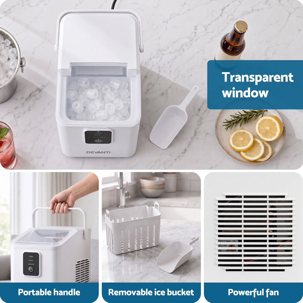 Devanti Ice Maker 11-12kg Portable Bullet Cube Machine White