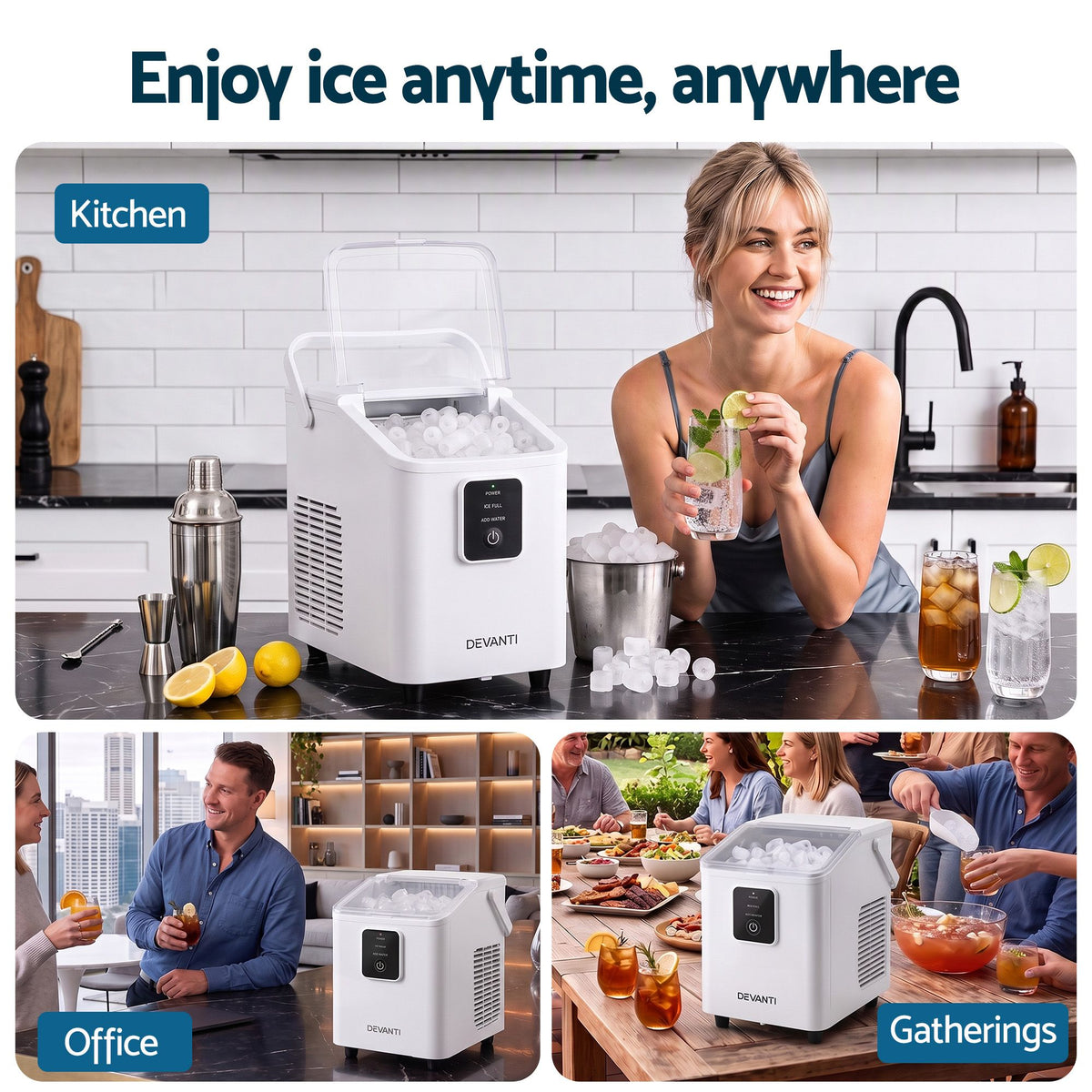 Devanti Ice Maker 11-12kg Portable Bullet Cube Machine White