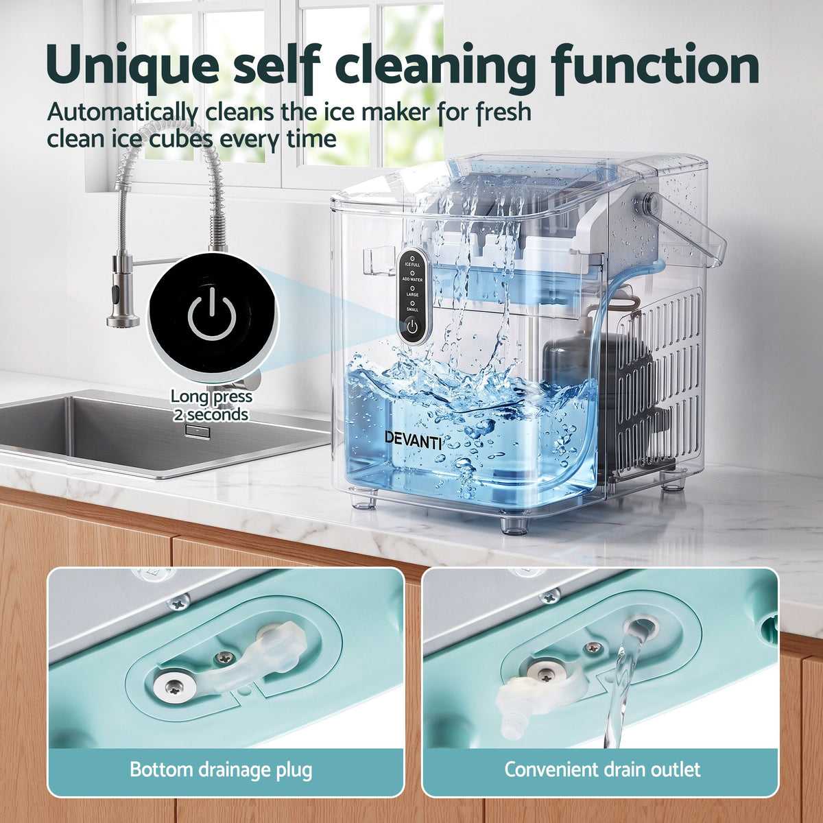 Devanti 12KG Ice Maker Machine Bullet Ice Cube Portable Green