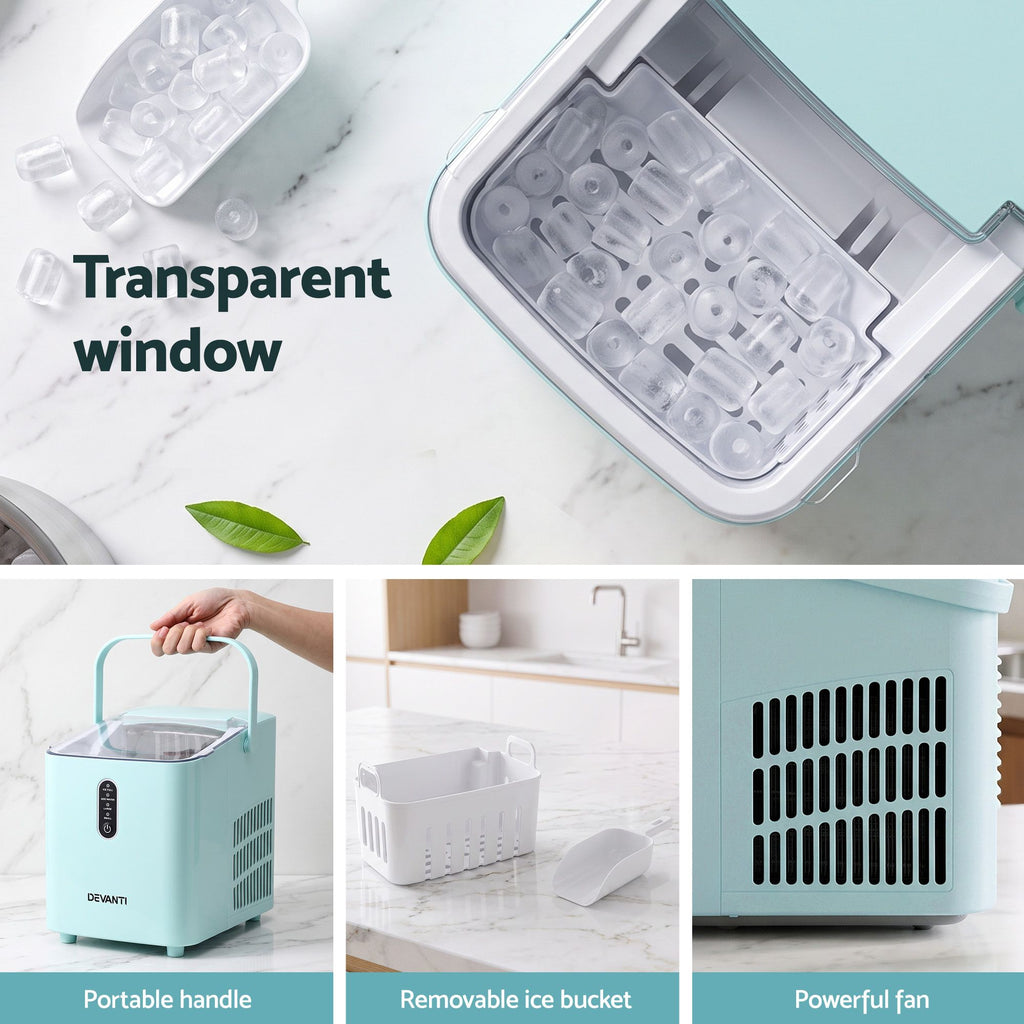 Devanti 12KG Ice Maker Machine Bullet Ice Cube Portable Green