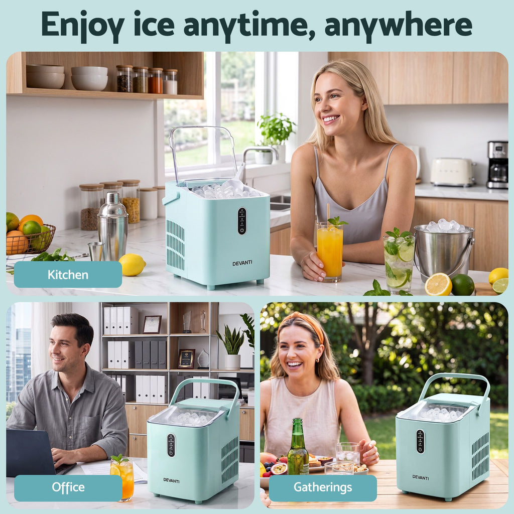 Devanti 12KG Ice Maker Machine Bullet Ice Cube Portable Green