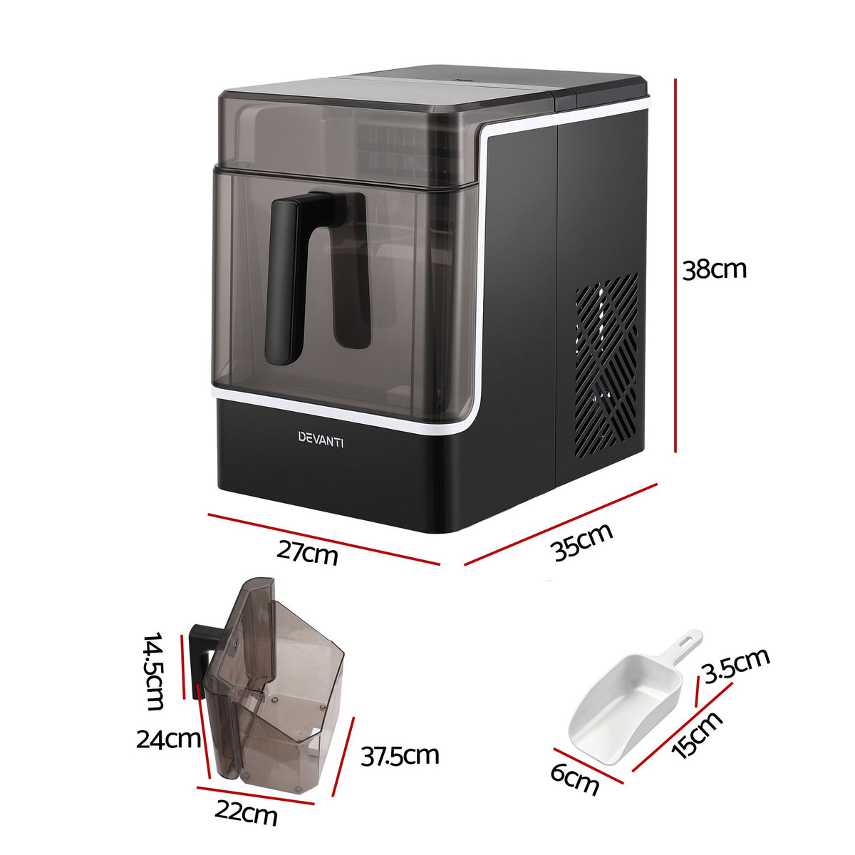 Devanti Ice Maker 23kg Portable Basket Square Cube Machine Black