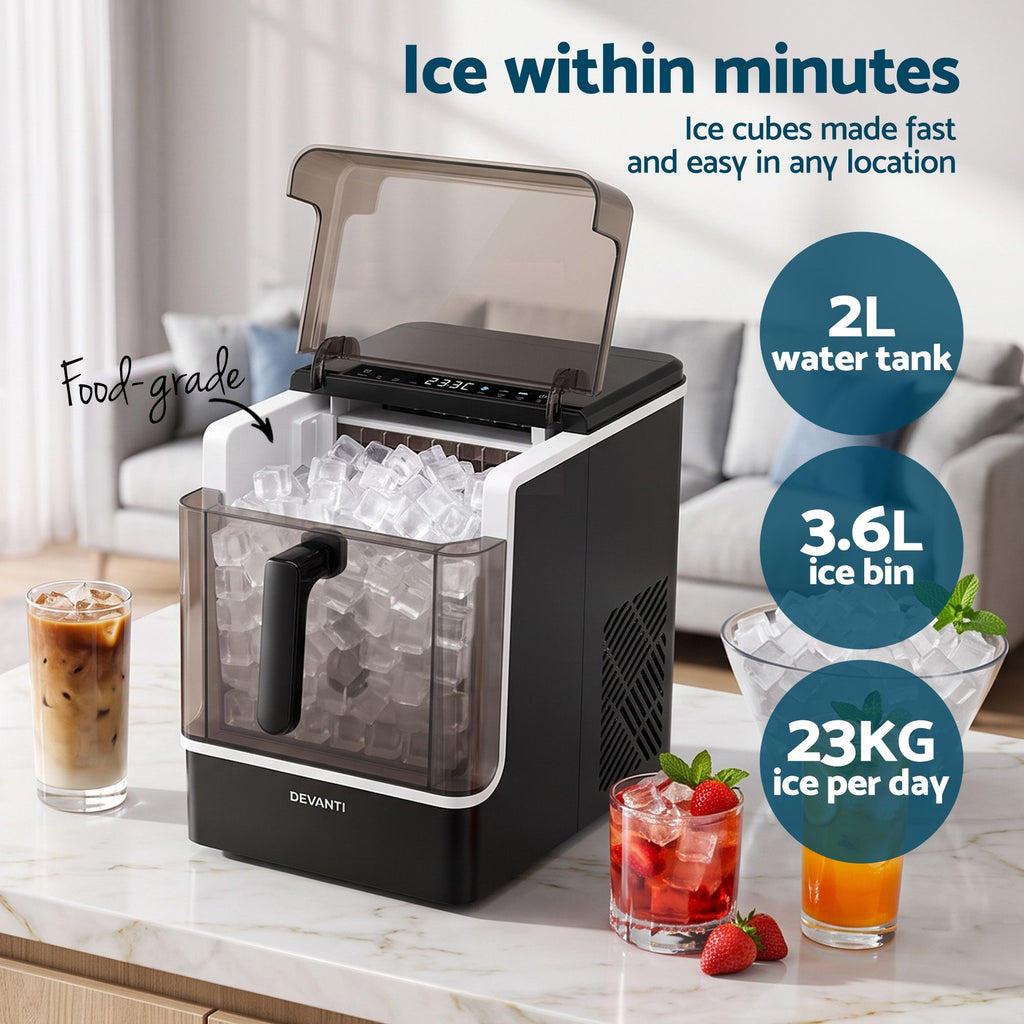 Devanti Ice Maker 23kg Portable Basket Square Cube Machine Black