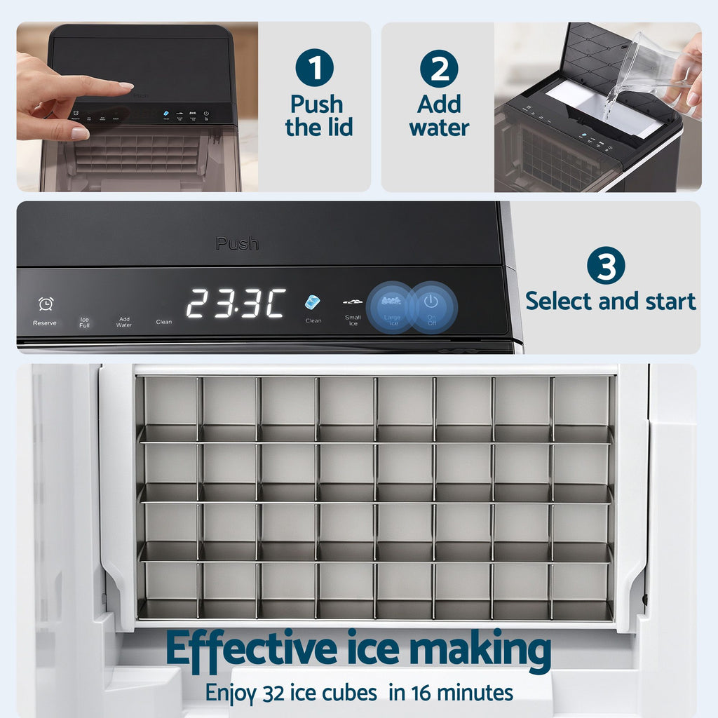 Devanti Ice Maker 23kg Portable Basket Square Cube Machine Black