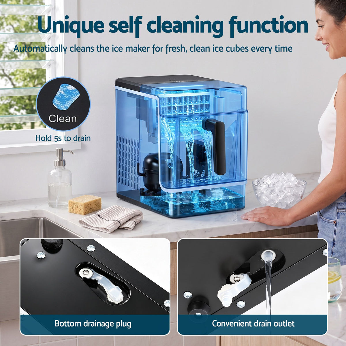 Devanti Ice Maker 23kg Portable Basket Square Cube Machine Black