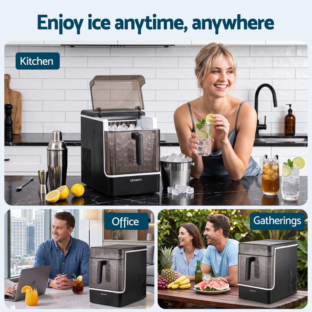 Devanti Ice Maker 23kg Portable Basket Square Cube Machine Black
