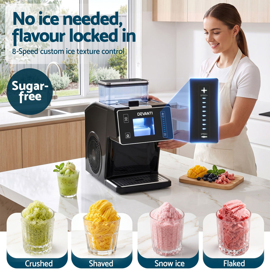 Devanti 20kg/24hr Ice Maker Snowflake Shaved Ice Slushie Maker Black