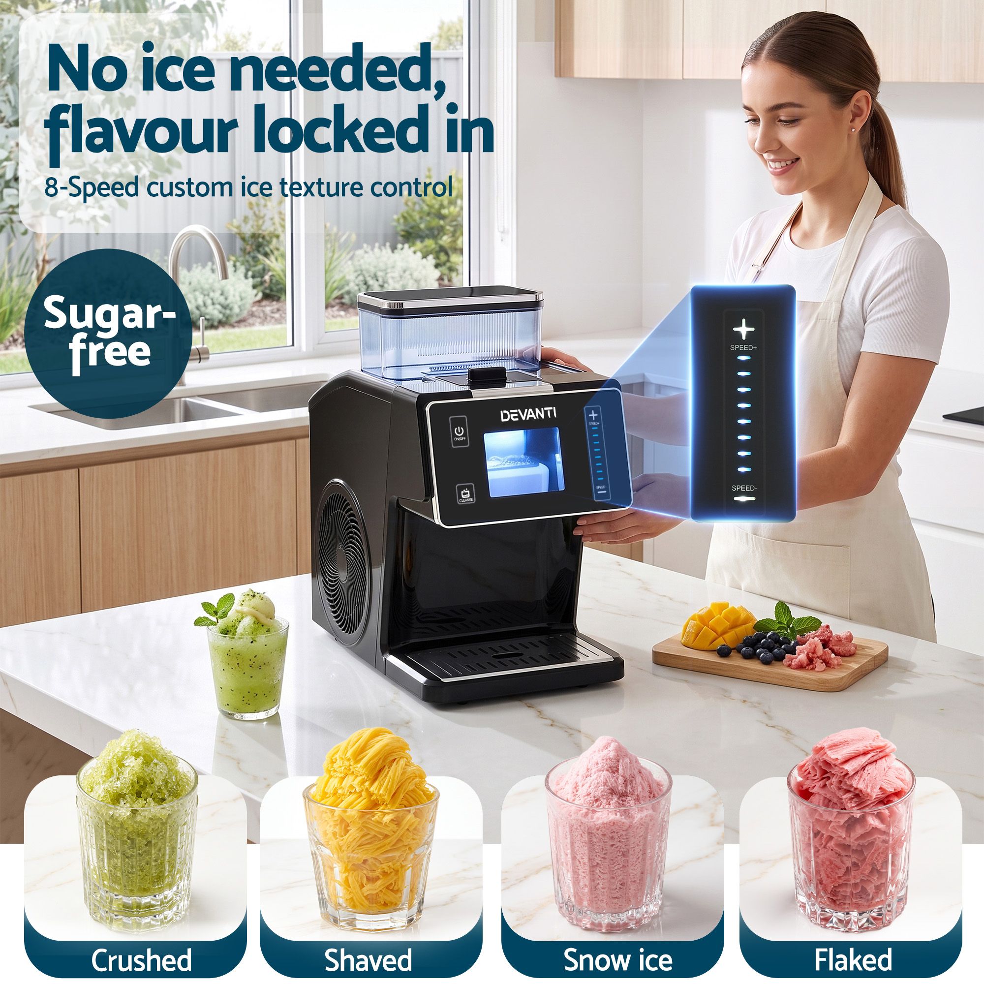 Devanti 20kg/24hr Ice Maker Snowflake Shaved Ice Slushie Maker Black