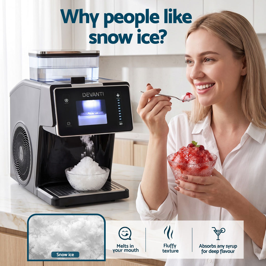 Devanti 20kg/24hr Ice Maker Snowflake Shaved Ice Slushie Maker Black