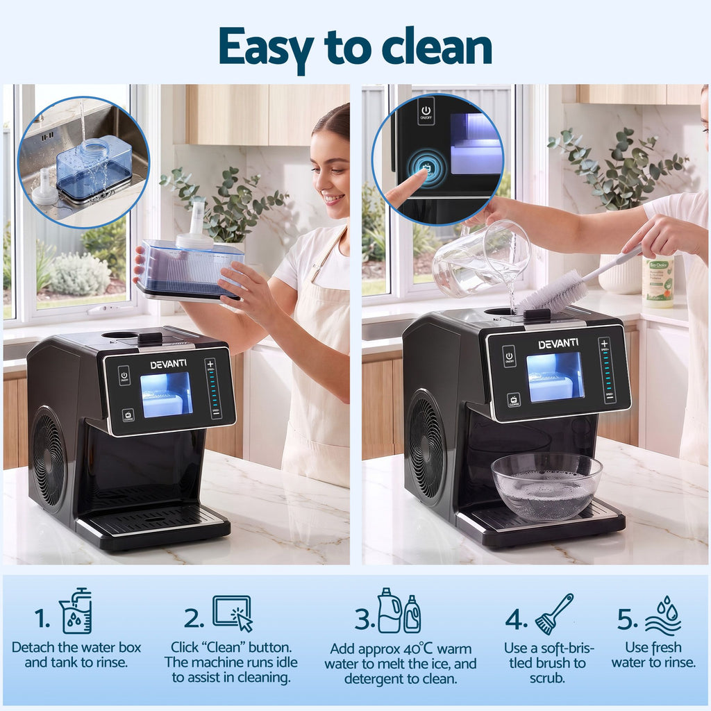 Devanti 20kg/24hr Ice Maker Snowflake Shaved Ice Slushie Maker Black