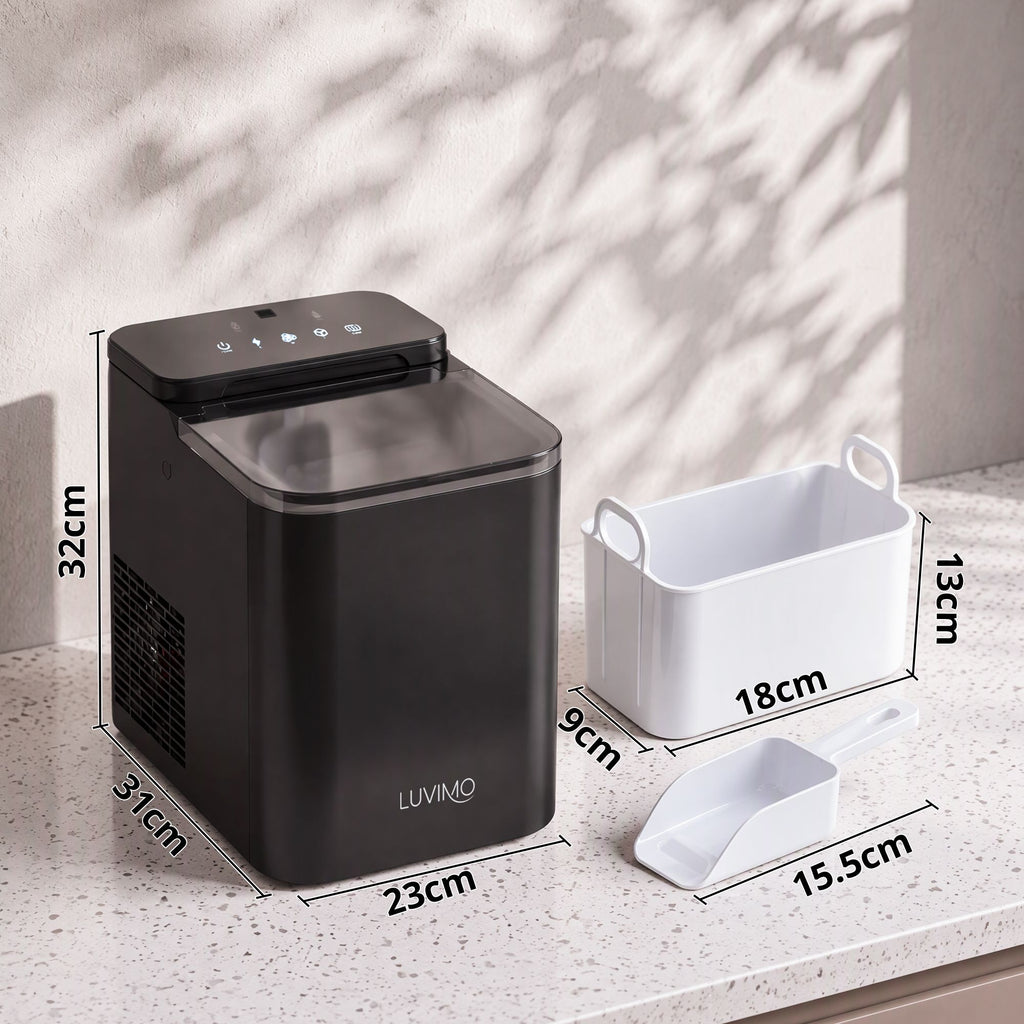 LUVIMO 15kg Ice Maker Machine Double Open Cover Deep Clean - Black