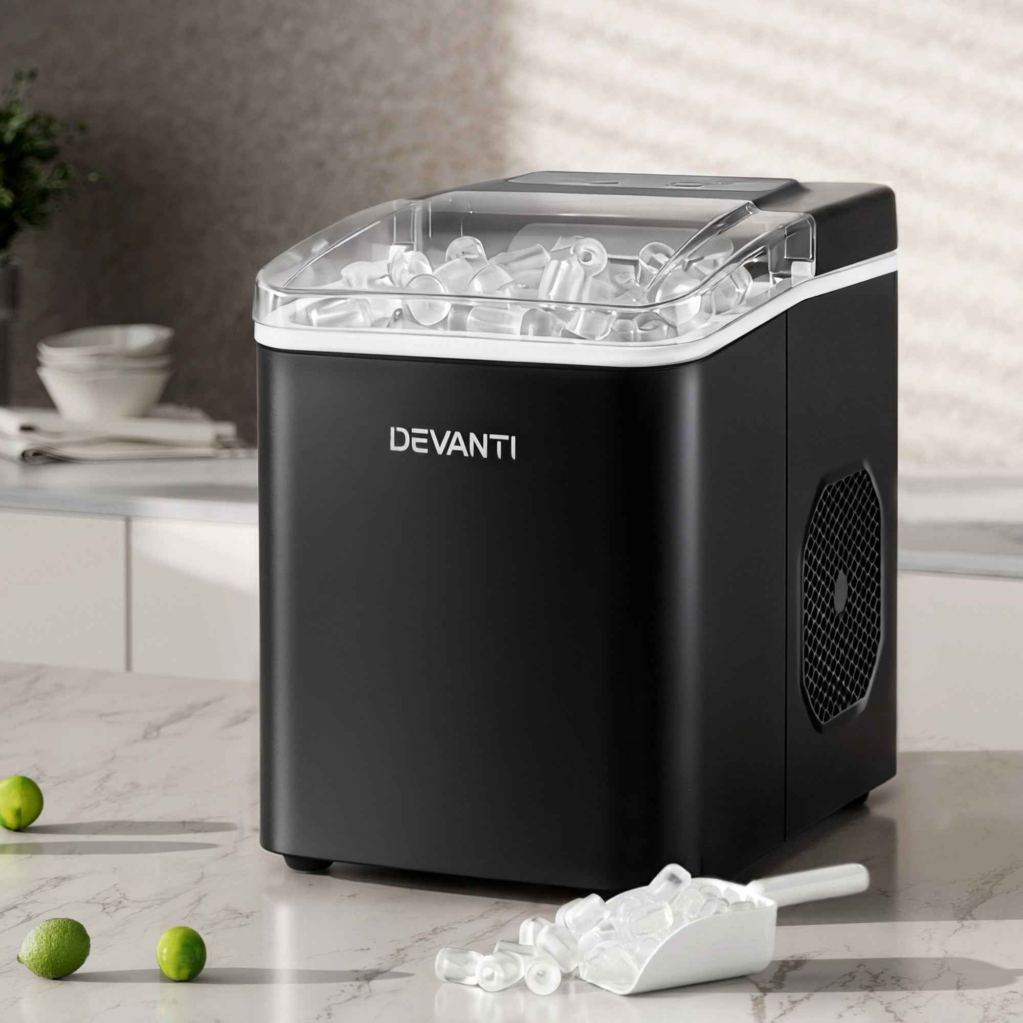 Devanti Ice Maker Machine Portable 12kg Countertop w/Self Cleaning 1.2L Black