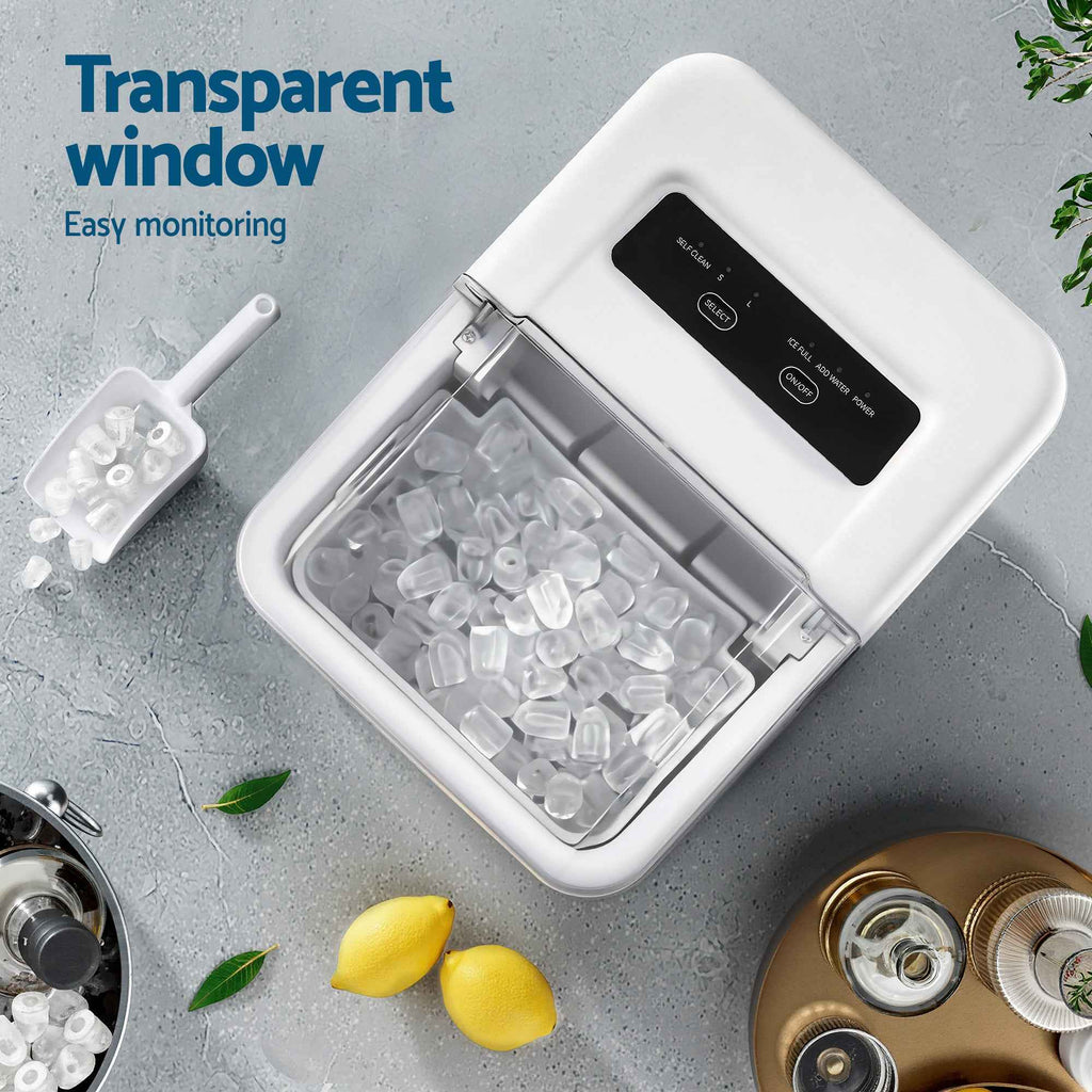 Devanti Ice Maker Machine Portable 12kg Countertop w/Self Cleaning 1.2L White